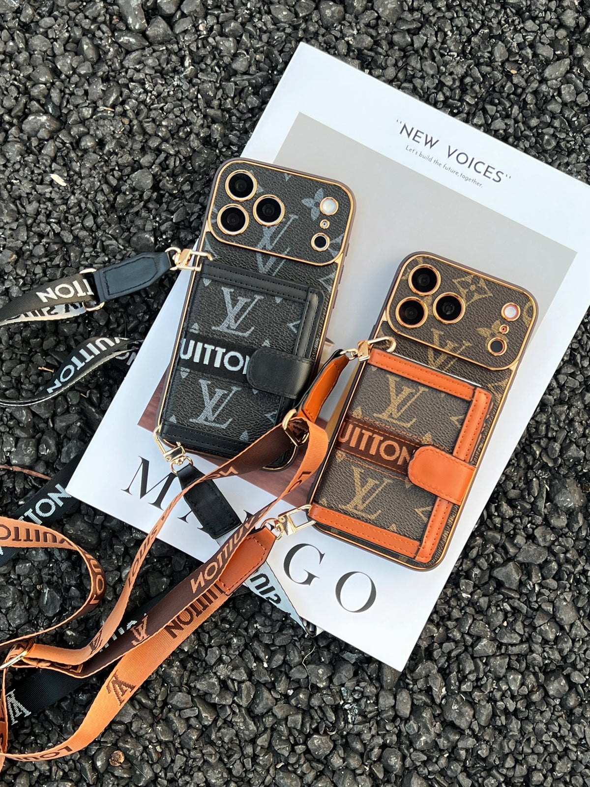 Vintage Monogram Phone Case with Pocket & Detachable Strap