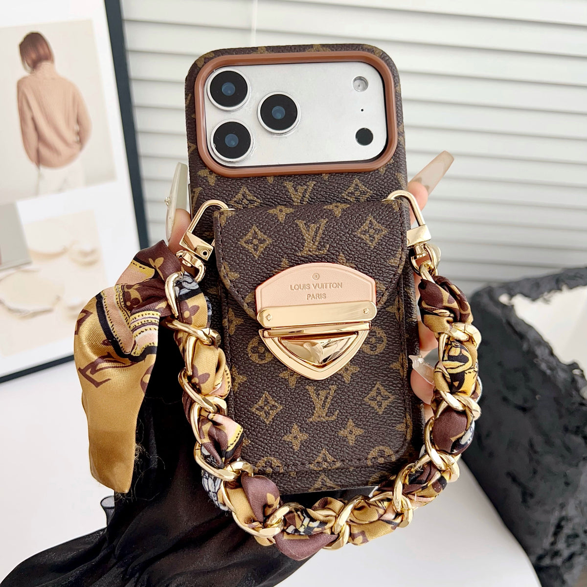 Luxury Crossbody iPhone Case with Card Pocket & Detachable Strap
