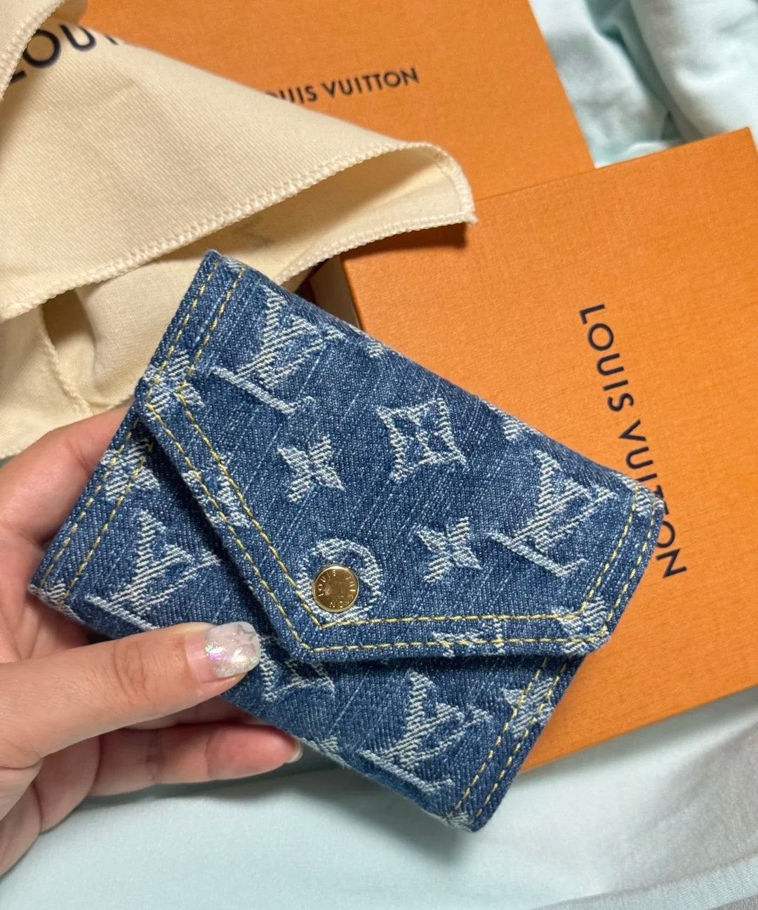 Luxury Denim Embellished Capucines Mini Bag