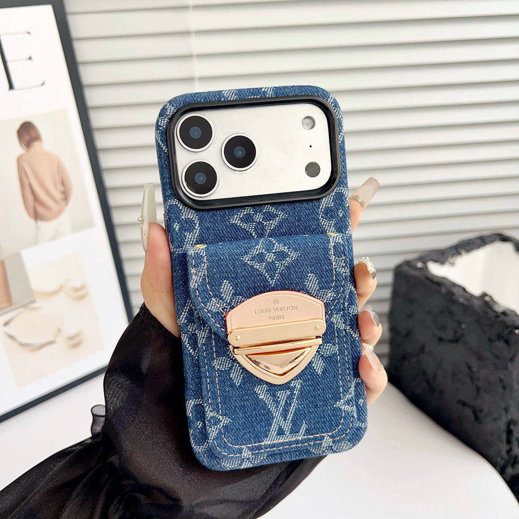 Luxury Crossbody iPhone Case with Card Pocket & Detachable Strap