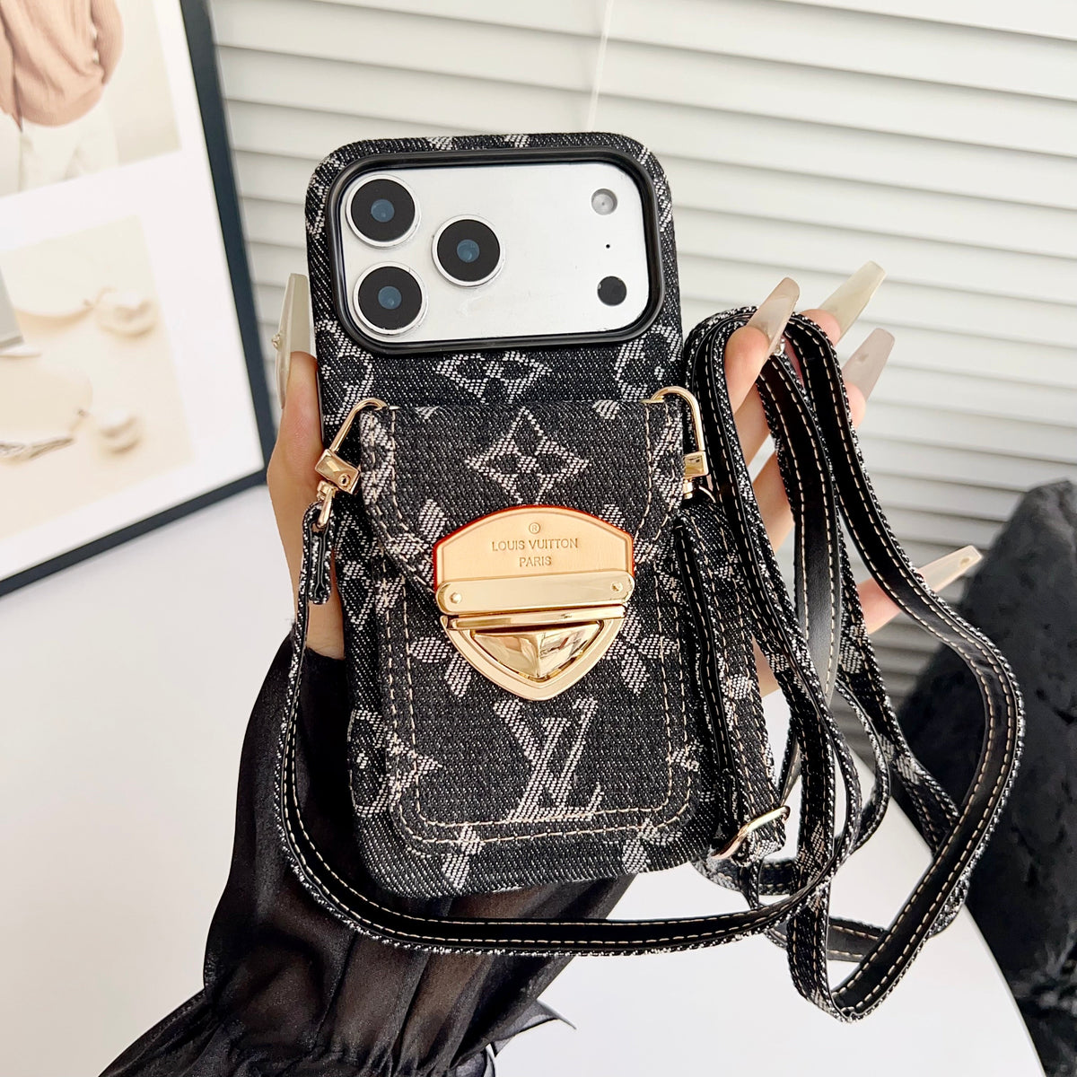 Luxury Crossbody iPhone Case with Card Pocket & Detachable Strap