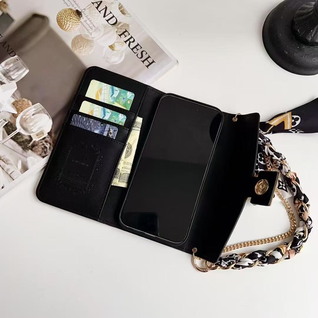 Letter Holster Scarf Chain Wallet Case For iPhone