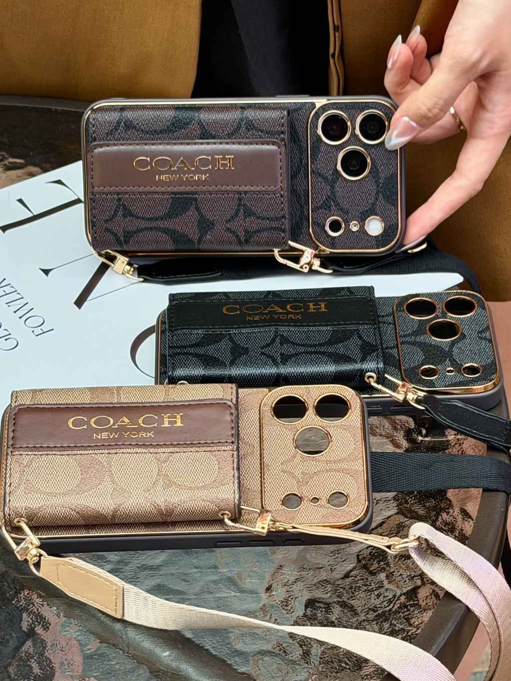 Vintage Signature Pattern iPhone Case | Card Holder & Crossbody Strap