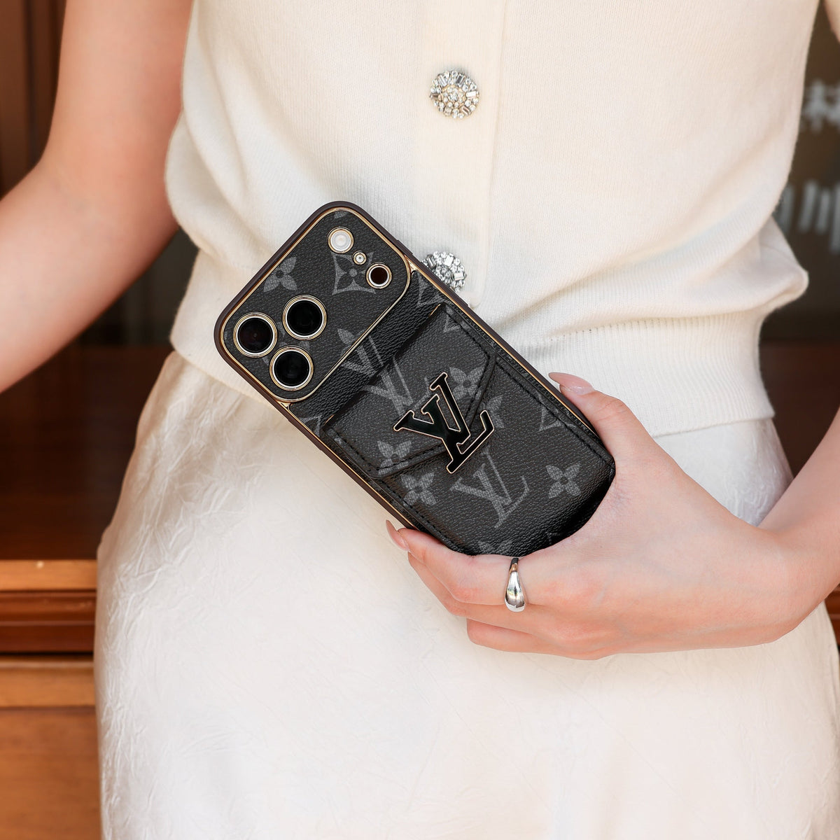 New Classic Luxury Card Holder iPhone Case with Crossbody Strap 01