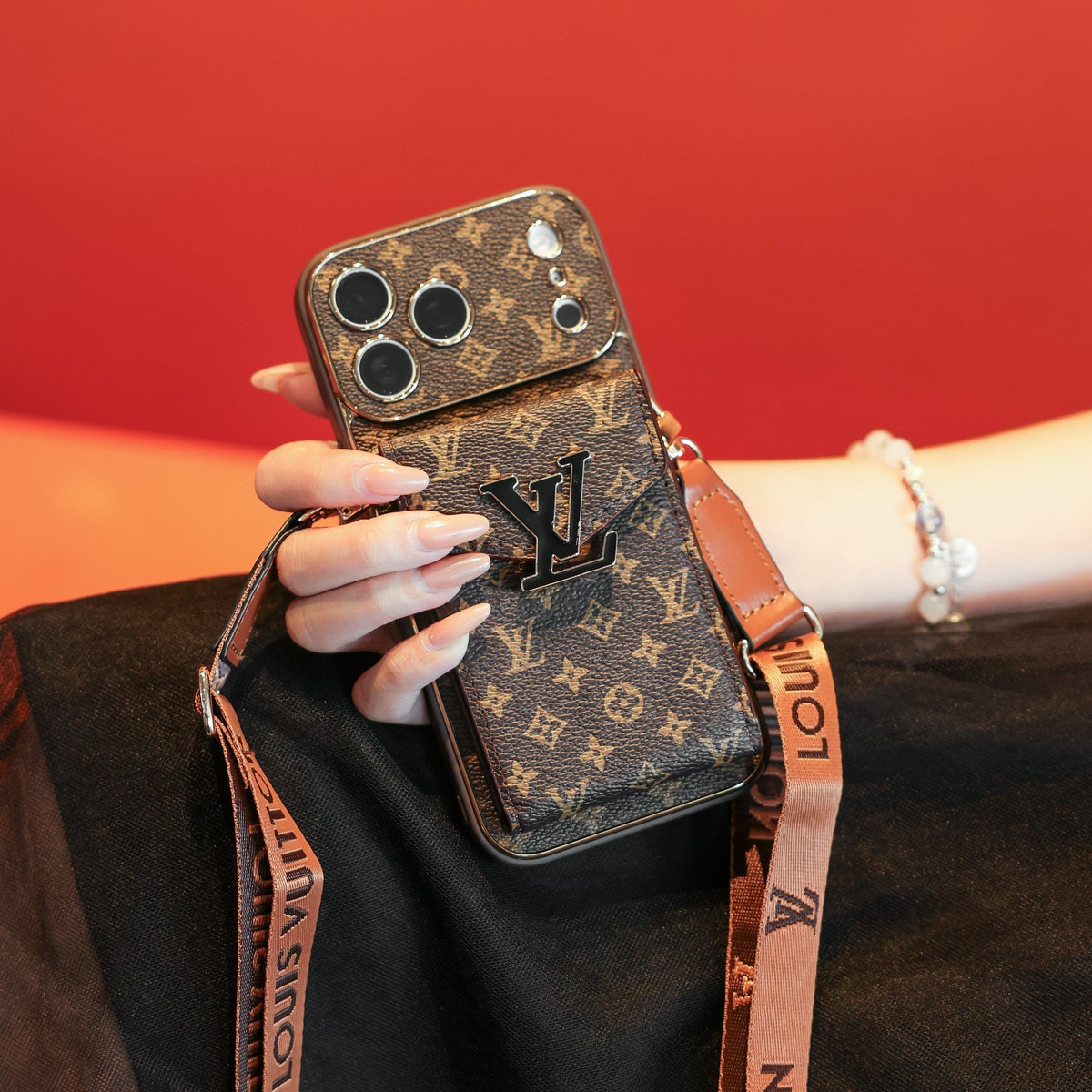 New Classic Luxury Card Holder iPhone Case with Crossbody Strap 01