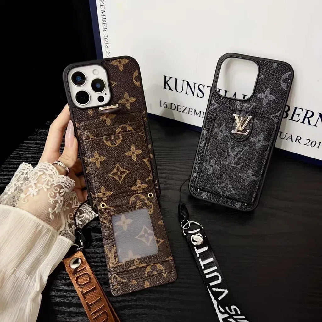 Embossed Wallet Strap Phone Case For iPhone