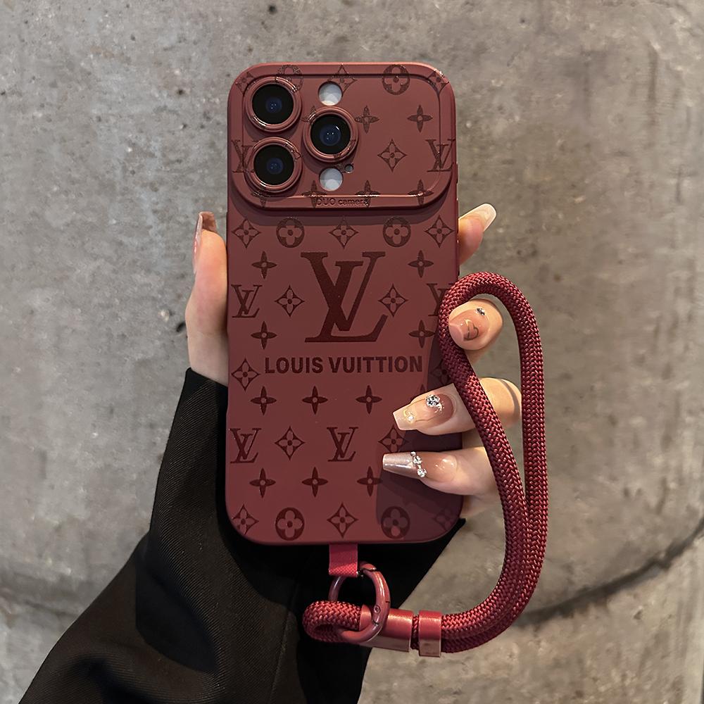 Luxury Embossed Pattern IPhone Case With Detachable Wrist Strap