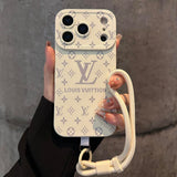 Luxury Embossed Pattern IPhone Case With Detachable Wrist Strap